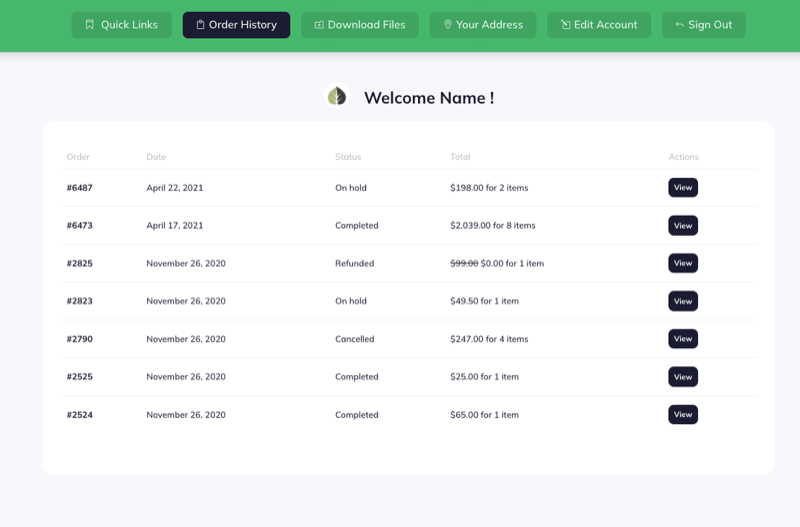 My Account Modern Green