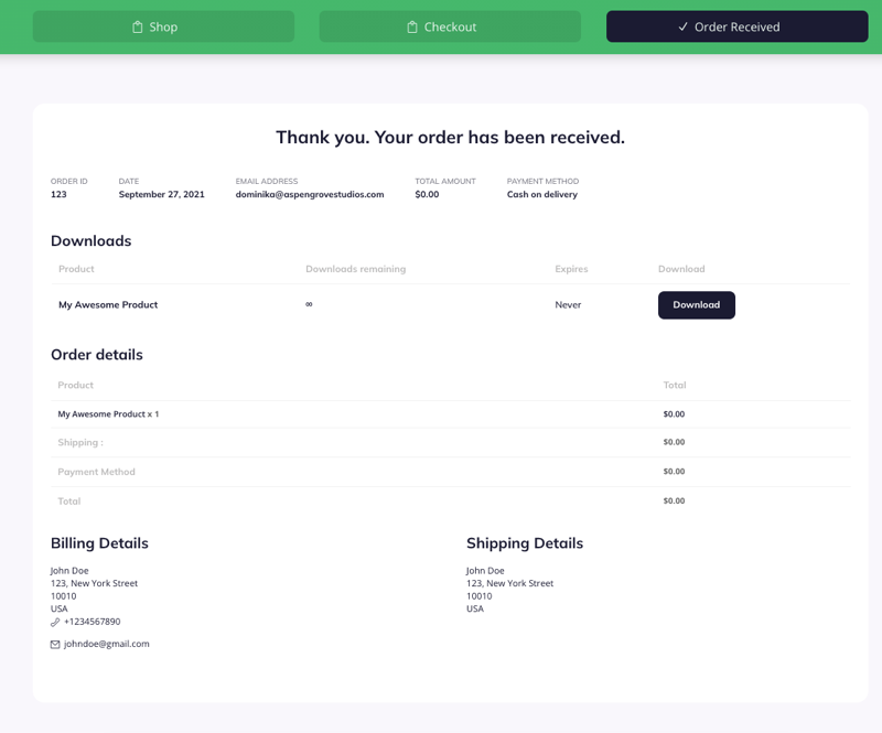 Modern Green Thank You Page