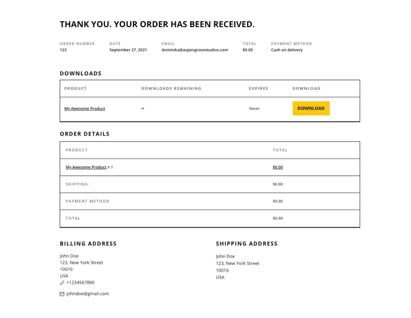 Simple Thank You Page